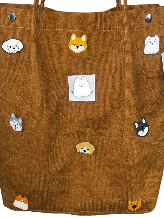 Hand Crafted Brown 9 Dog Pins Tote Bag - Casual Women's Shoulder Bag - Picture 13 of 17